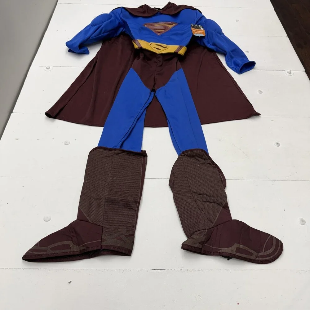 Rubie's Superman Costume Bodysuit Boys 12-14 Blue Cape Belt 3 Piece Halloween